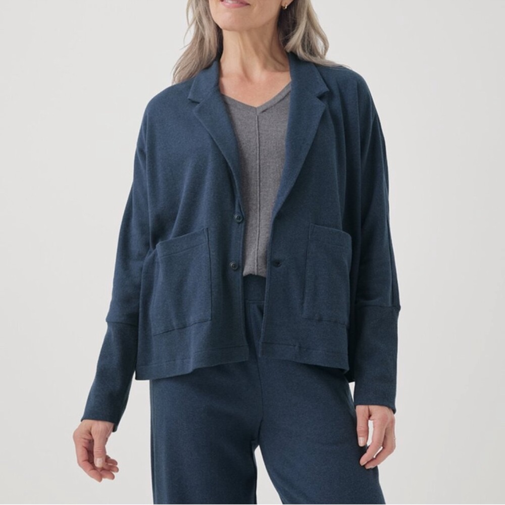 PACT Organic Cotton Airplane Relaxed Blazer In Midnight Blue Size M NEW